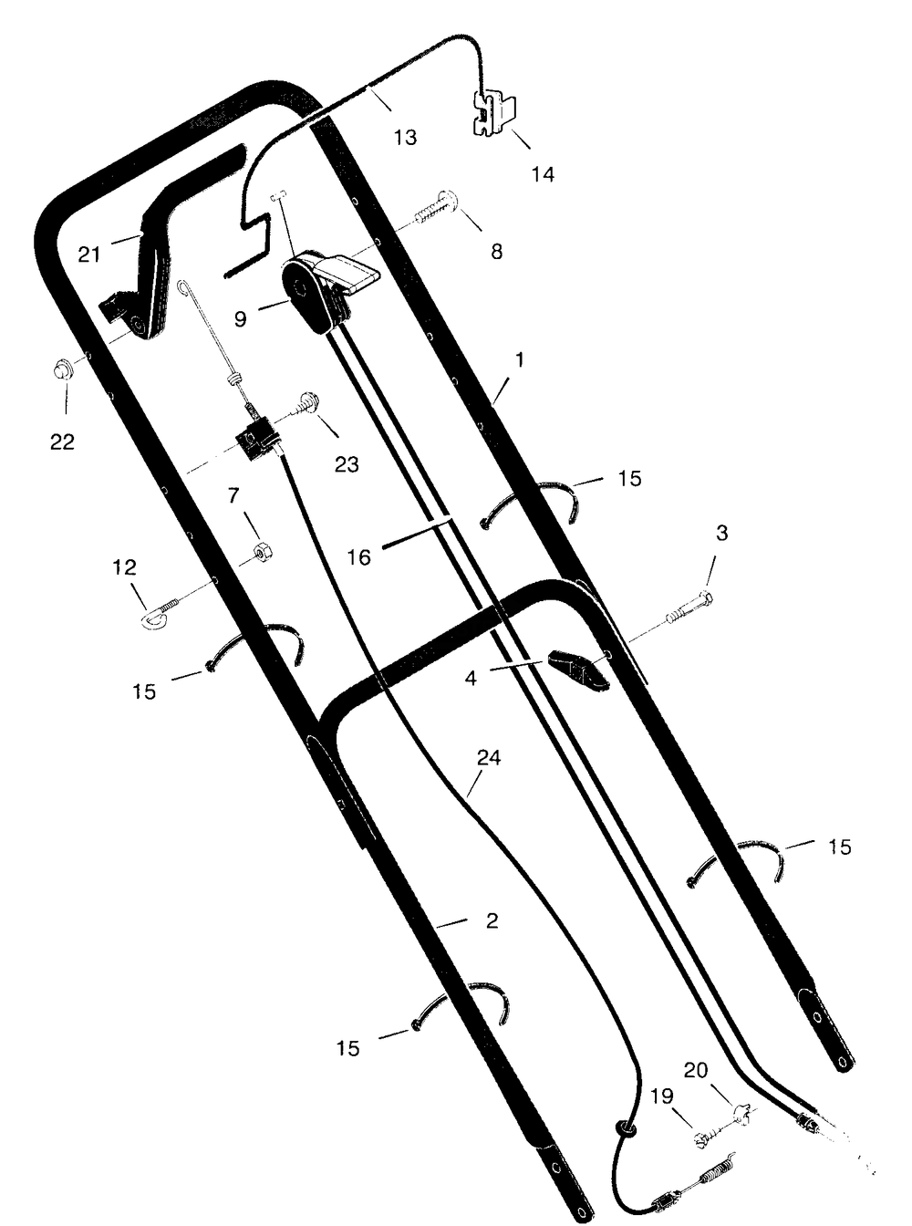 Handle Assembly Diagram and Parts List for 22755X50B 1997 Briggs and Stratton Lawn Mower